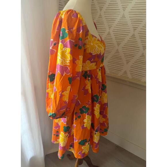 Altar’d State Women’s Medium Orange Floral Smocked Mini Dress - Picture 5 of 6